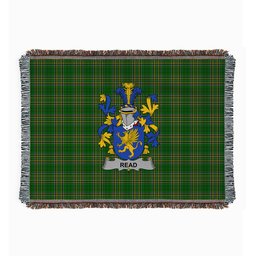 ScotsTee Shop Irish Read Clan Coat of Arms Irish Tartan Woven Blanket