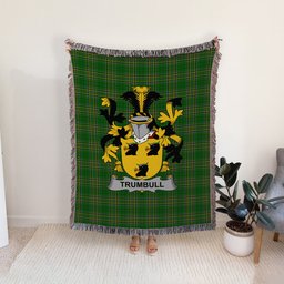 ScotsTee Shop Irish Trumbull or Turnbull Clan Coat of Arms Irish Tartan Woven Blanket