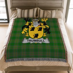 ScotsTee Shop Irish Trumbull or Turnbull Clan Coat of Arms Irish Tartan Woven Blanket