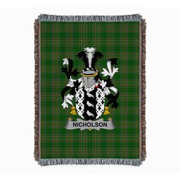 ScotsTee Shop Irish Nicholson Clan Coat of Arms Irish Tartan Woven Blanket