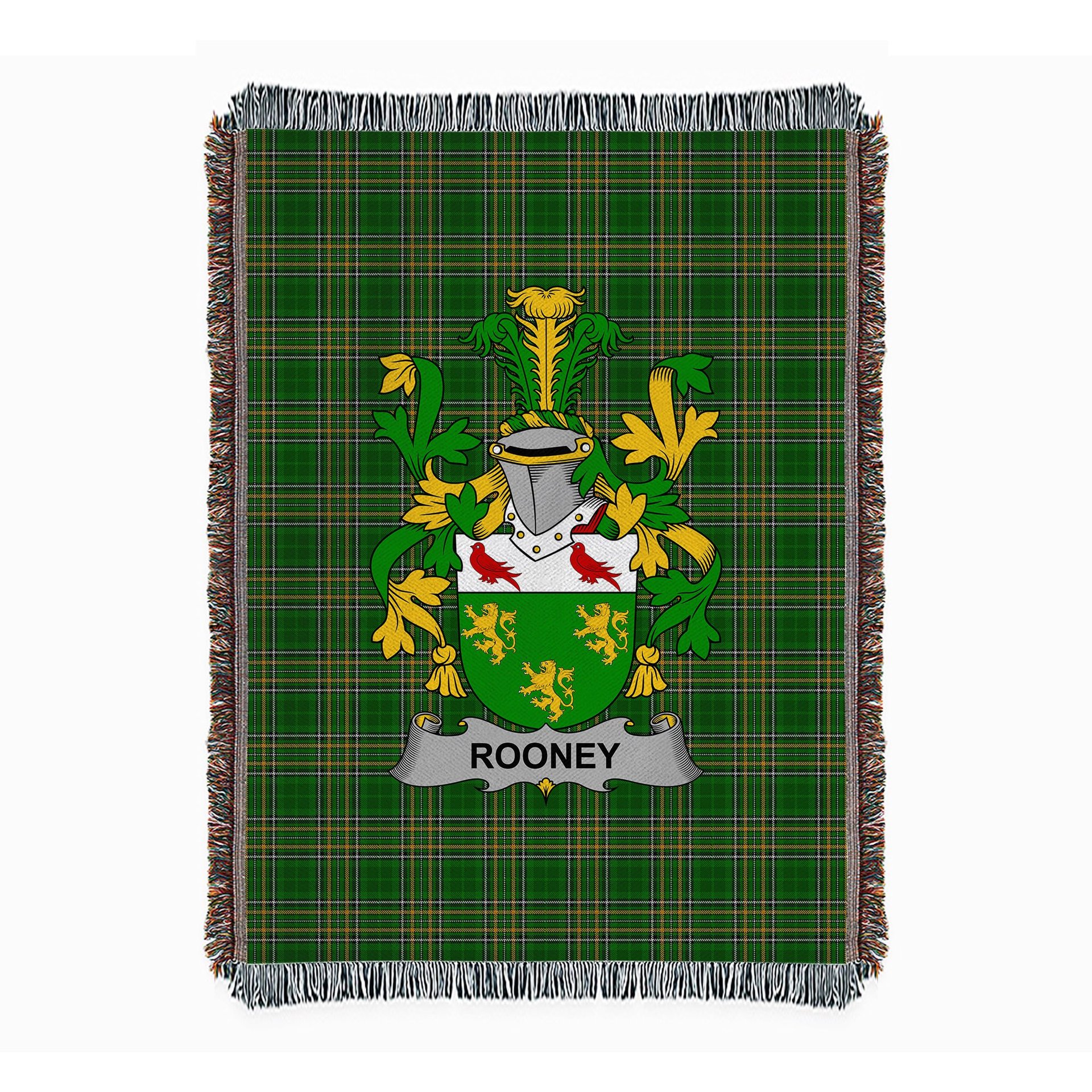 ScotsTee Shop Irish Rooney or O'Rooney Clan Coat of Arms Irish Tartan Woven Blanket