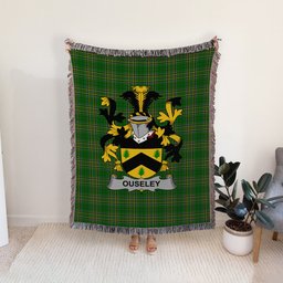 ScotsTee Shop Irish Ouseley Clan Coat of Arms Irish Tartan Woven Blanket