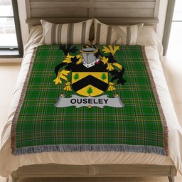 ScotsTee Shop Irish Ouseley Clan Coat of Arms Irish Tartan Woven Blanket