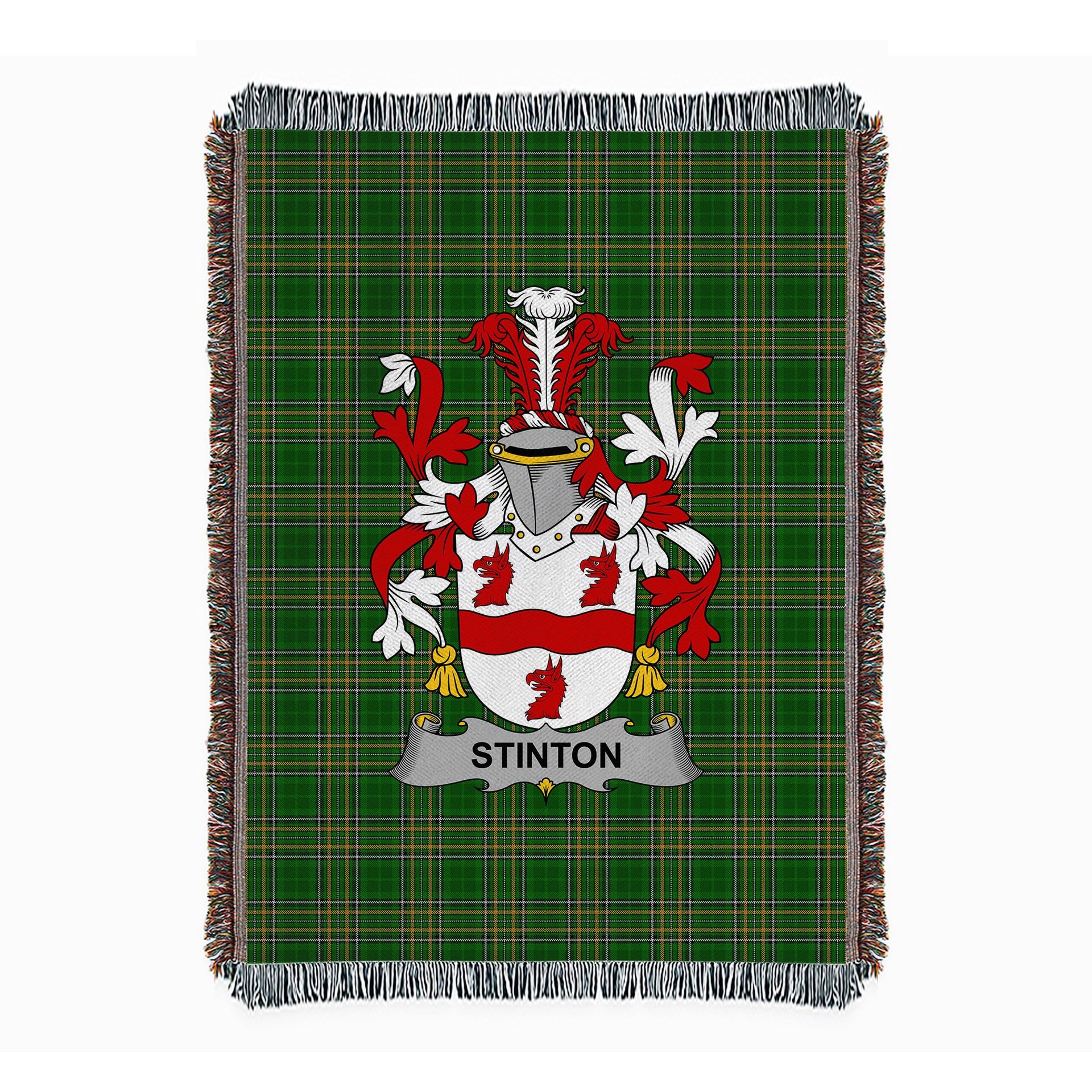 ScotsTee Shop Irish Stinton Clan Coat of Arms Irish Tartan Woven Blanket