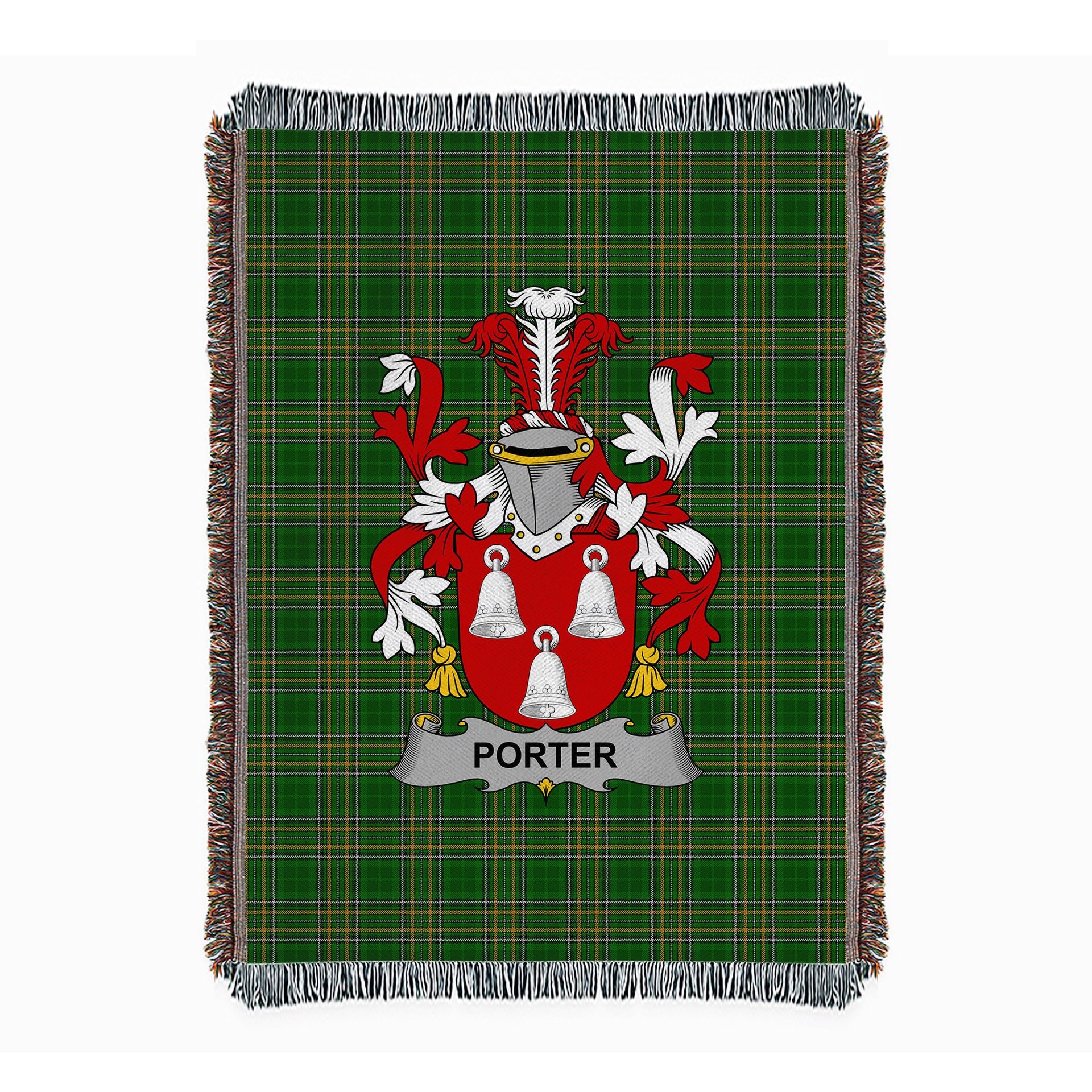 ScotsTee Shop Irish Porter Clan Coat of Arms Irish Tartan Woven Blanket