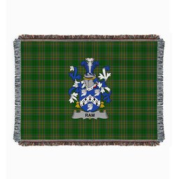ScotsTee Shop Irish Ram Clan Coat of Arms Irish Tartan Woven Blanket