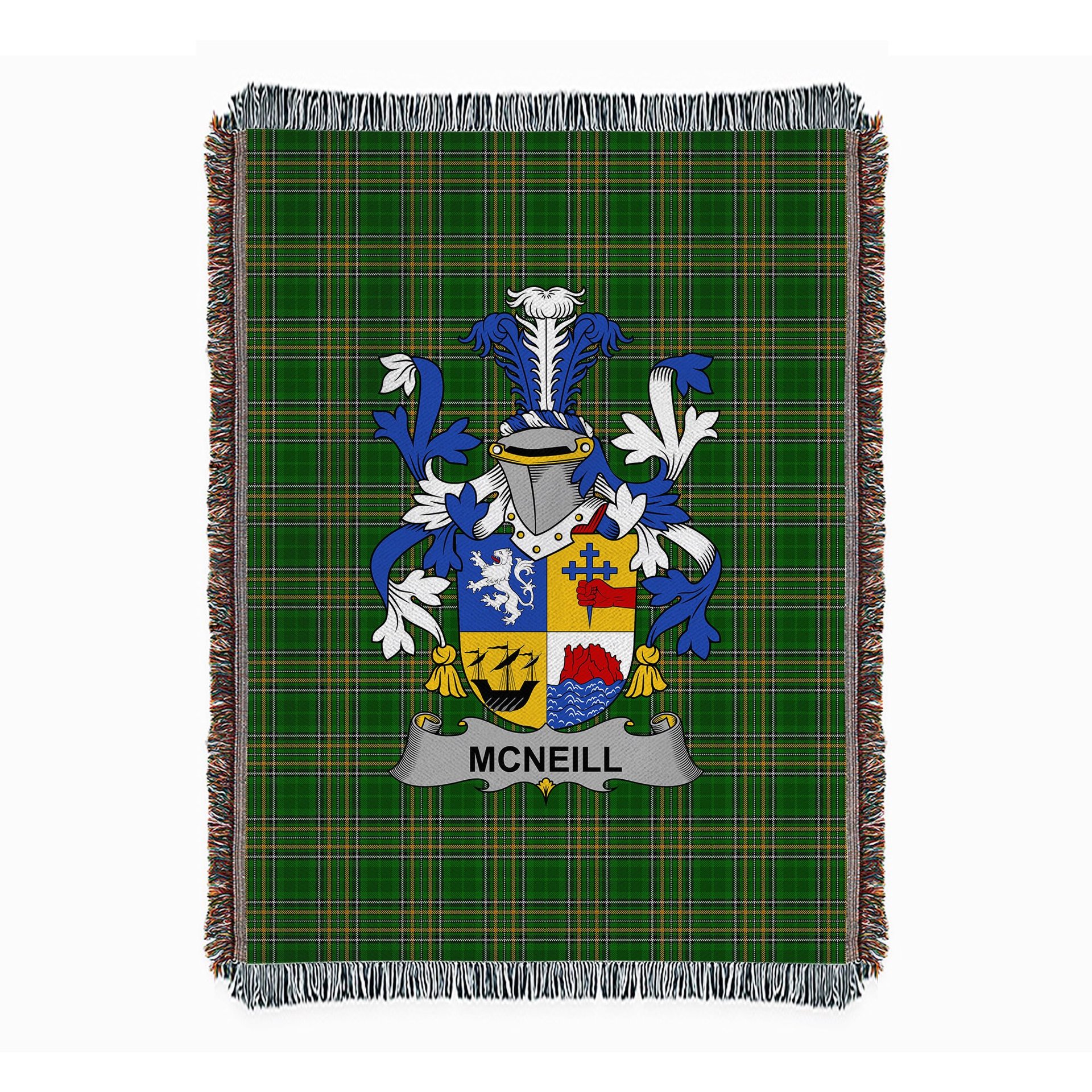 ScotsTee Shop Irish Neill or McNeill Clan Coat of Arms Irish Tartan Woven Blanket