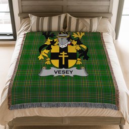 ScotsTee Shop Irish Vesey Clan Coat of Arms Irish Tartan Woven Blanket