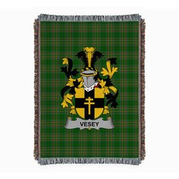 ScotsTee Shop Irish Vesey Clan Coat of Arms Irish Tartan Woven Blanket