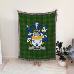 ScotsTee Shop Irish Stone Clan Coat of Arms Irish Tartan Woven Blanket