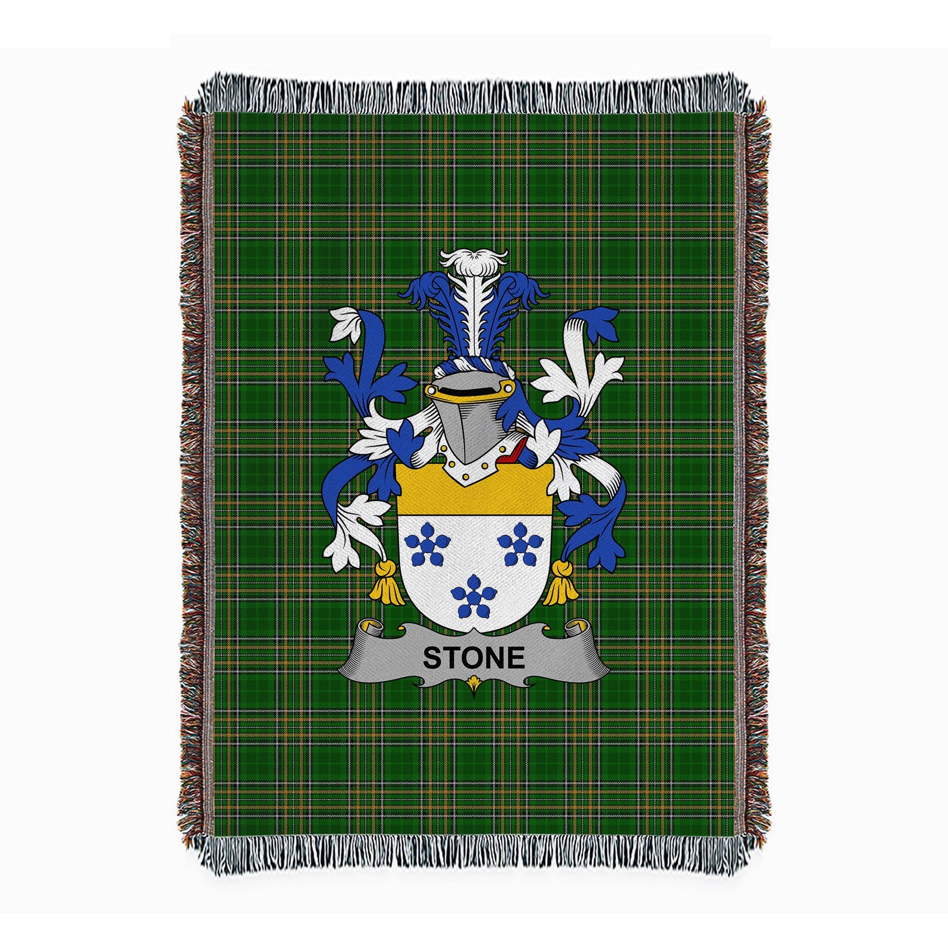 ScotsTee Shop Irish Stone Clan Coat of Arms Irish Tartan Woven Blanket