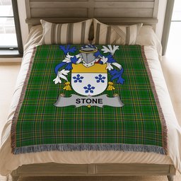 ScotsTee Shop Irish Stone Clan Coat of Arms Irish Tartan Woven Blanket