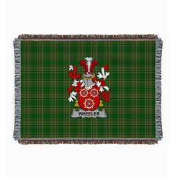 ScotsTee Shop Irish Wheeler Clan Coat of Arms Irish Tartan Woven Blanket