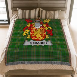 ScotsTee Shop Irish Titmarsh Clan Coat of Arms Irish Tartan Woven Blanket