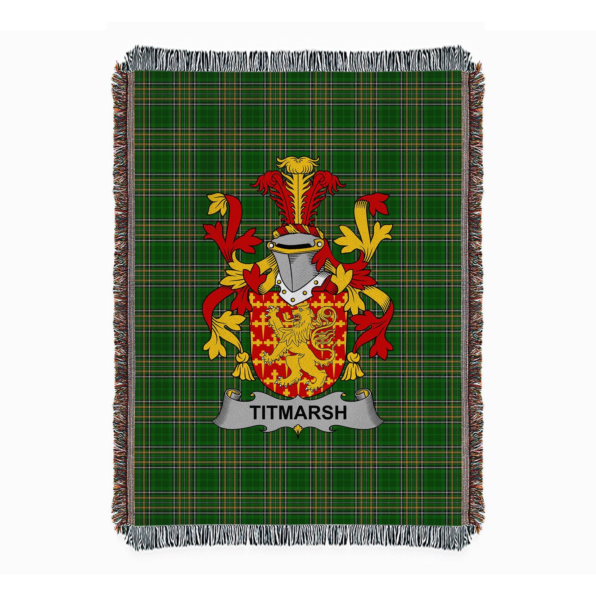 ScotsTee Shop Irish Titmarsh Clan Coat of Arms Irish Tartan Woven Blanket
