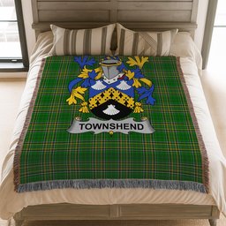 ScotsTee Shop Irish Townshend or Townsend Clan Coat of Arms Irish Tartan Woven Blanket