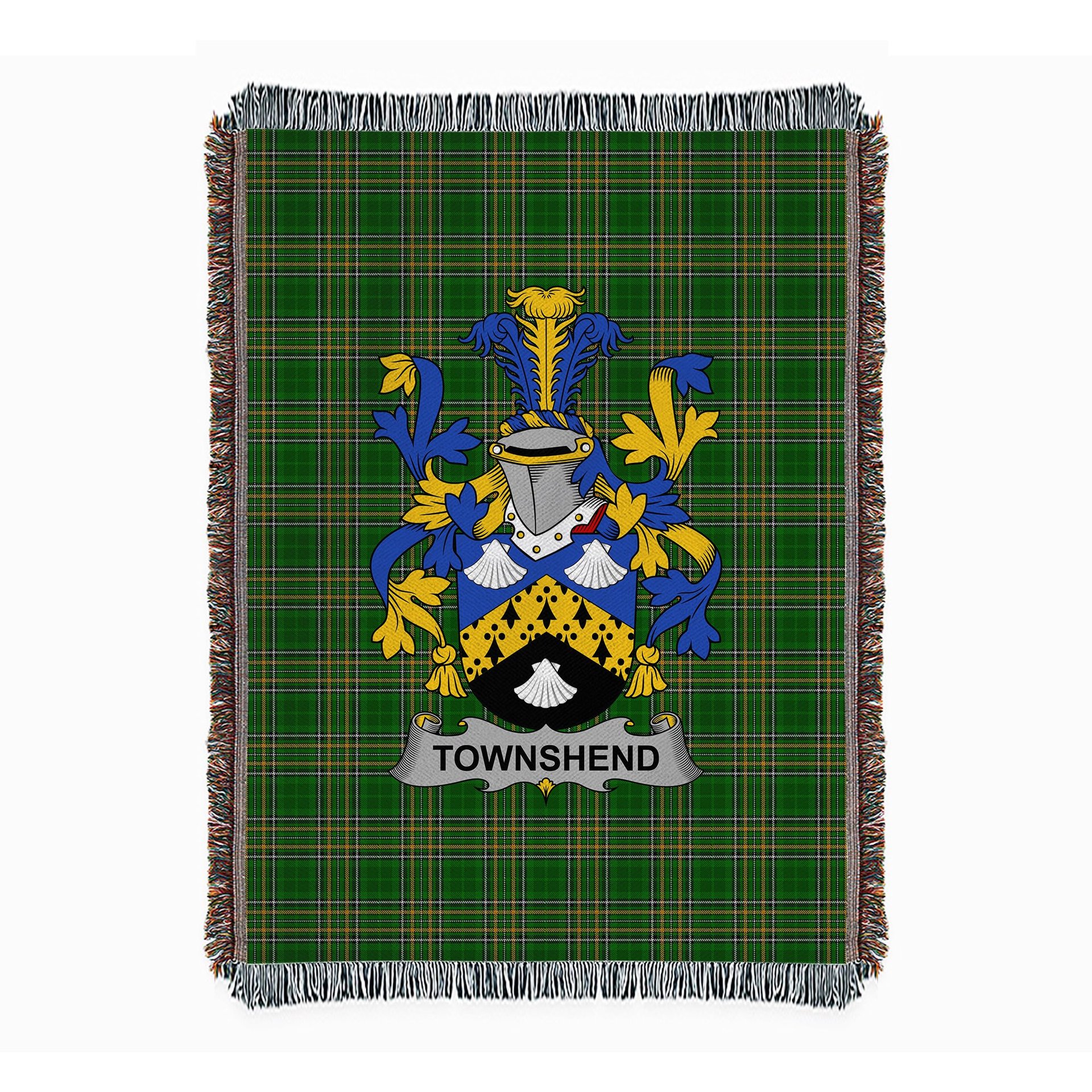 ScotsTee Shop Irish Townshend or Townsend Clan Coat of Arms Irish Tartan Woven Blanket