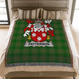 ScotsTee Shop Irish Patterson Clan Coat of Arms Irish Tartan Woven Blanket