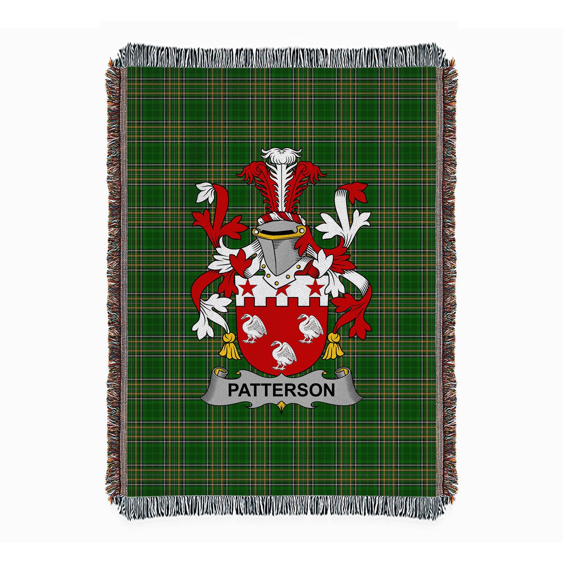 ScotsTee Shop Irish Patterson Clan Coat of Arms Irish Tartan Woven Blanket