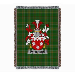 ScotsTee Shop Irish Patterson Clan Coat of Arms Irish Tartan Woven Blanket