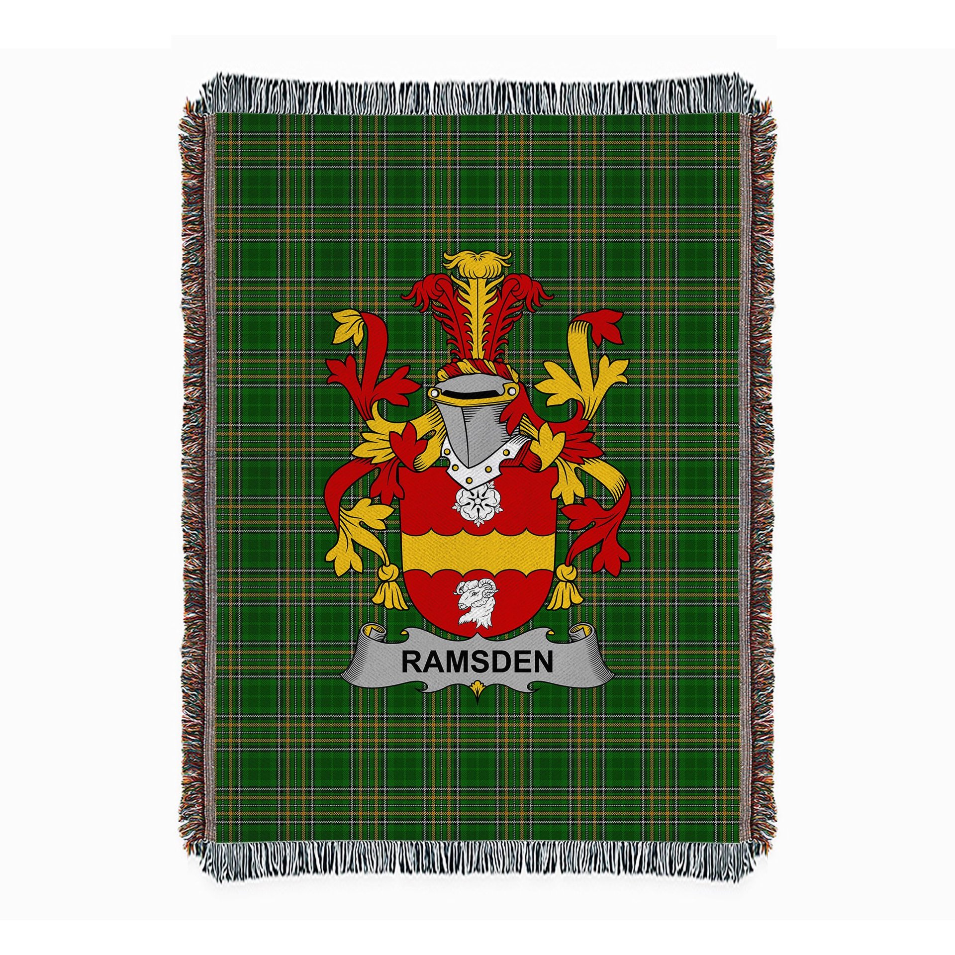 ScotsTee Shop Irish Ramsden Clan Coat of Arms Irish Tartan Woven Blanket