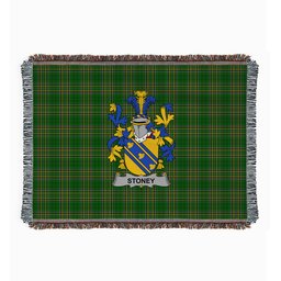 ScotsTee Shop Irish Stoney Clan Coat of Arms Irish Tartan Woven Blanket