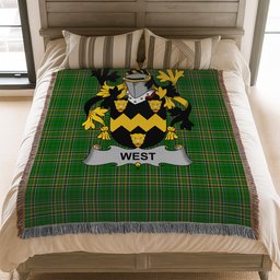 ScotsTee Shop Irish West Clan Coat of Arms Irish Tartan Woven Blanket