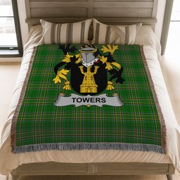 ScotsTee Shop Irish Towers Clan Coat of Arms Irish Tartan Woven Blanket