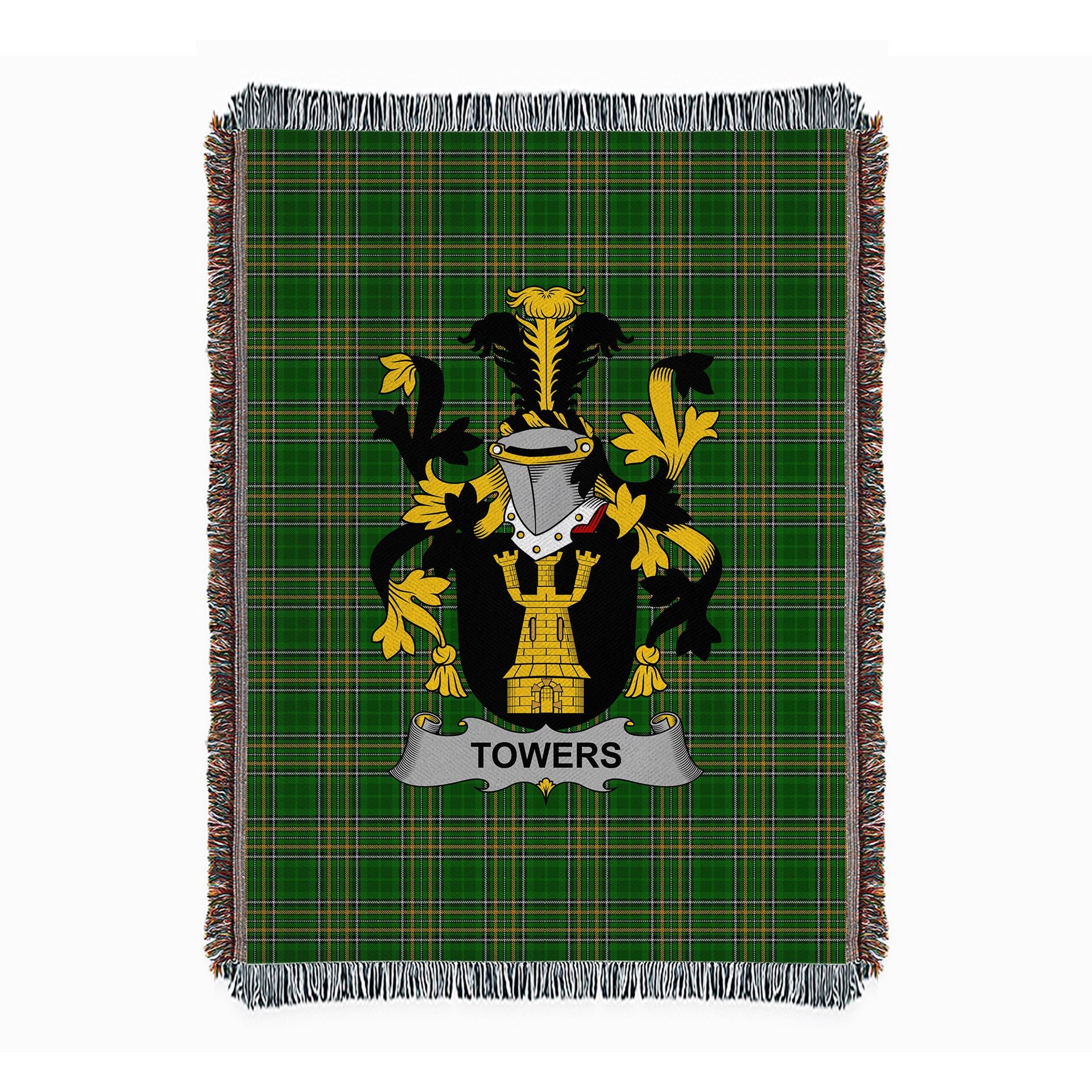 ScotsTee Shop Irish Towers Clan Coat of Arms Irish Tartan Woven Blanket