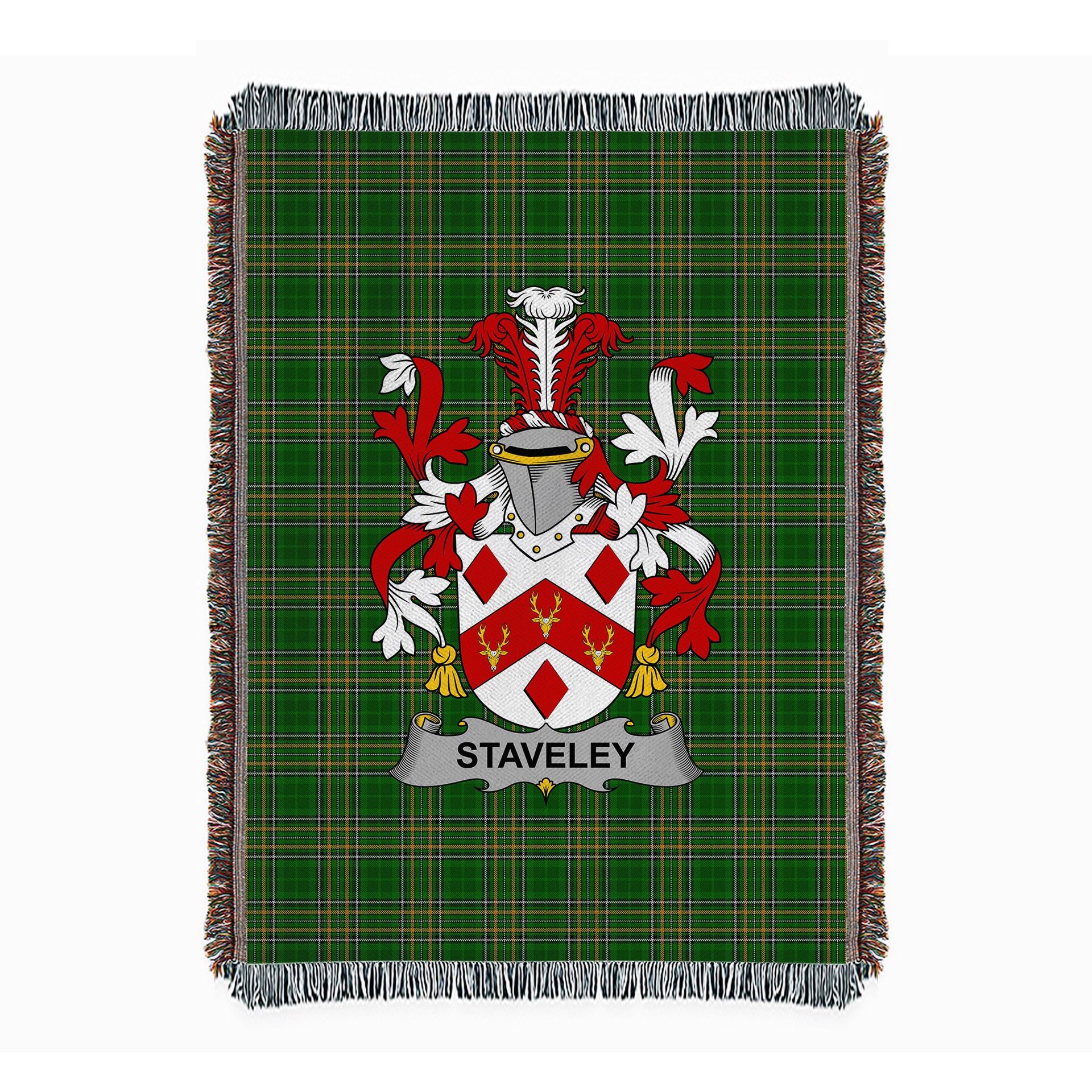 ScotsTee Shop Irish Staveley Clan Coat of Arms Irish Tartan Woven Blanket