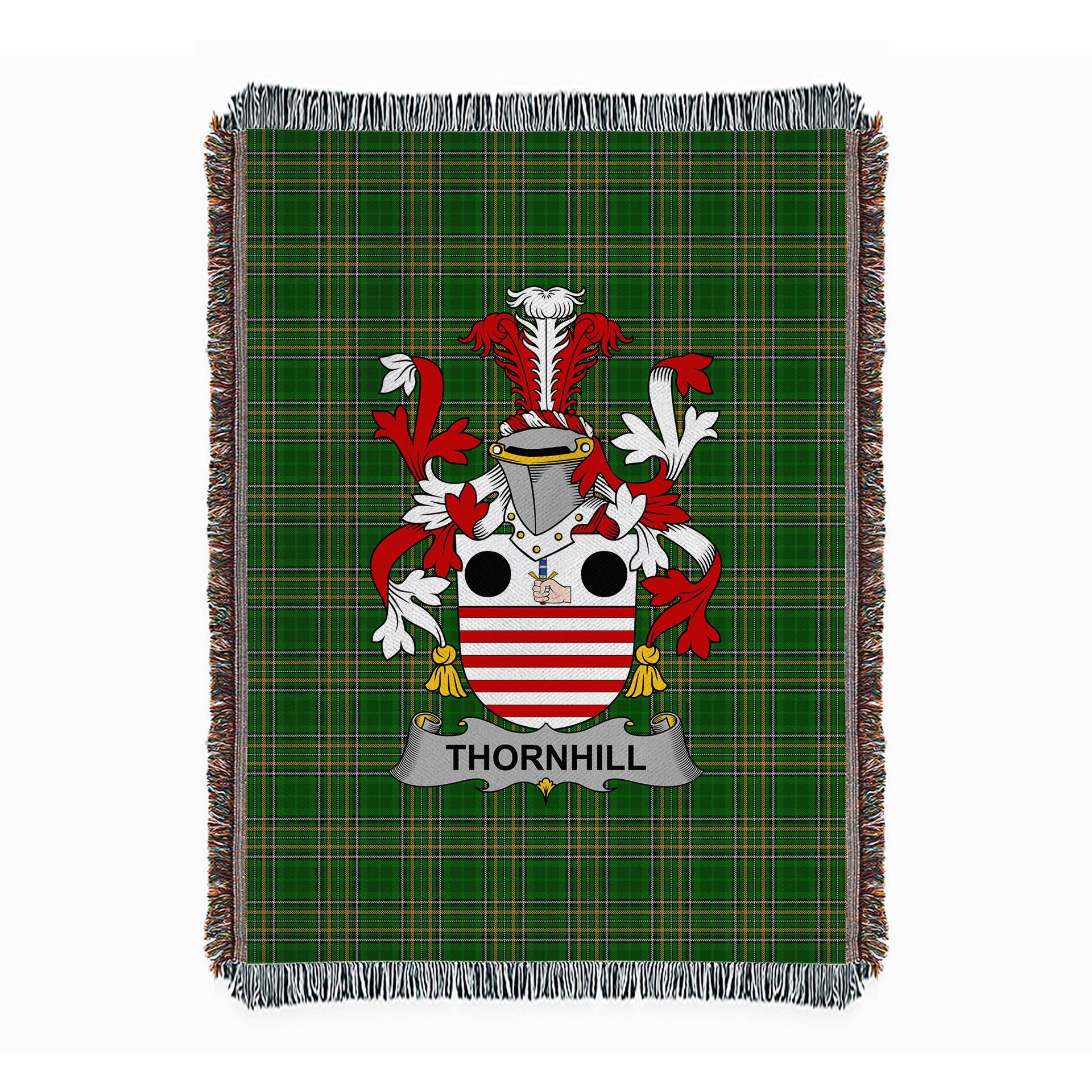 ScotsTee Shop Irish Thornhill Clan Coat of Arms Irish Tartan Woven Blanket