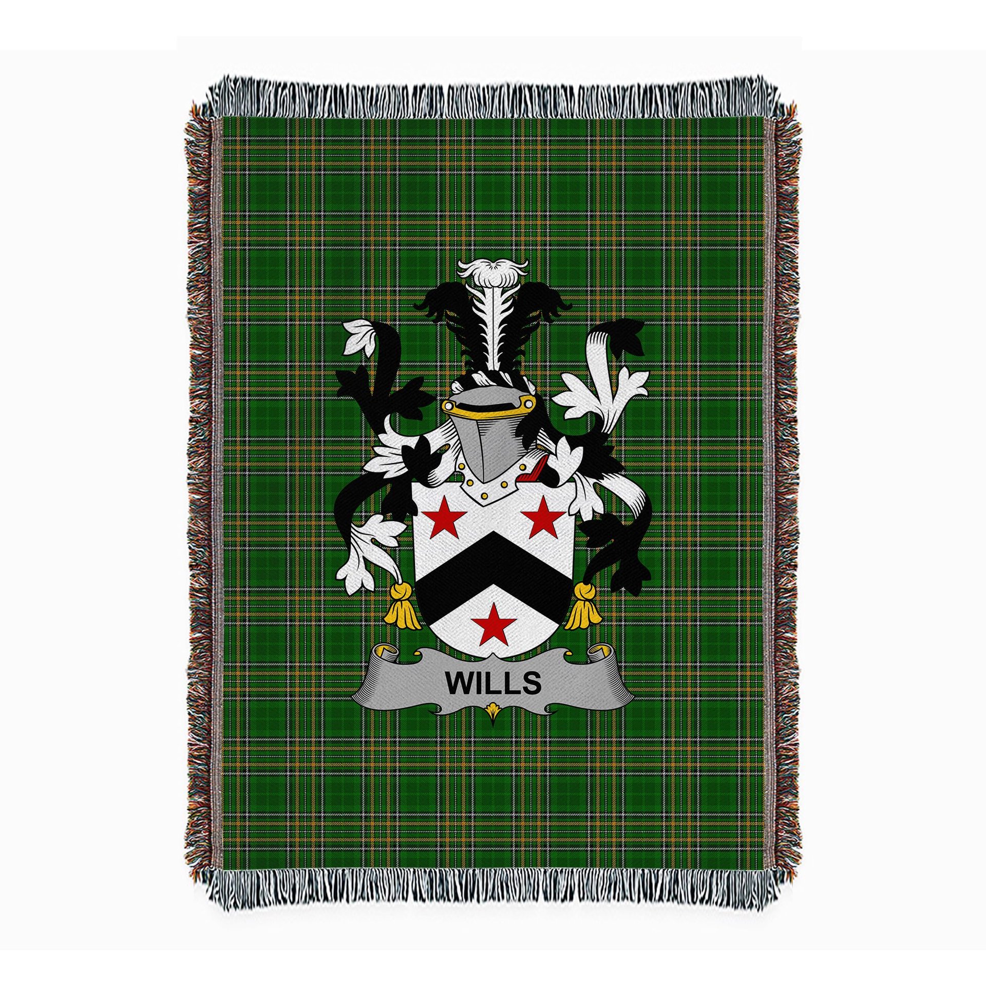 ScotsTee Shop Irish Wills Clan Coat of Arms Irish Tartan Woven Blanket