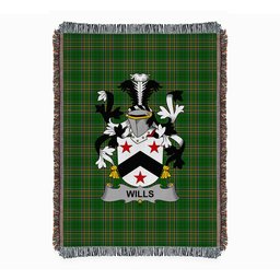 ScotsTee Shop Irish Wills Clan Coat of Arms Irish Tartan Woven Blanket