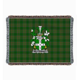 ScotsTee Shop Irish Wettenhall Clan Coat of Arms Irish Tartan Woven Blanket