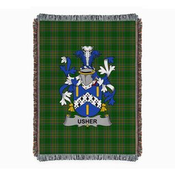 ScotsTee Shop Irish Usher Clan Coat of Arms Irish Tartan Woven Blanket