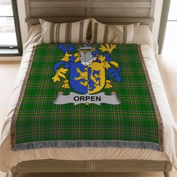 ScotsTee Shop Irish Orpen Clan Coat of Arms Irish Tartan Woven Blanket
