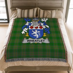 ScotsTee Shop Irish Wheatley Clan Coat of Arms Irish Tartan Woven Blanket