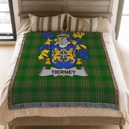 ScotsTee Shop Irish Tierney or O'Tierney Clan Coat of Arms Irish Tartan Woven Blanket