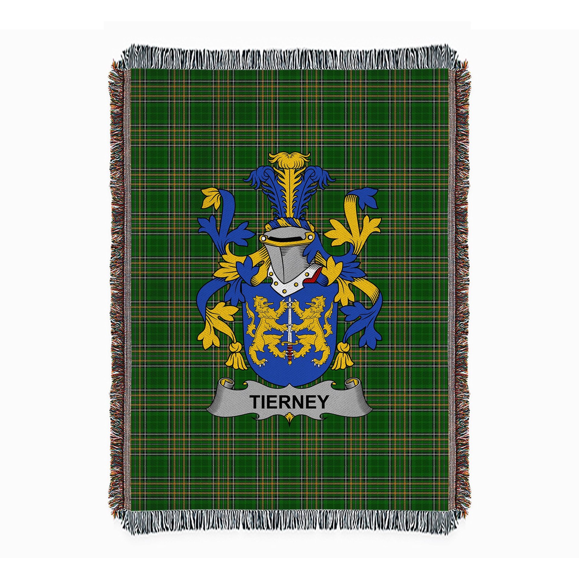 ScotsTee Shop Irish Tierney or O'Tierney Clan Coat of Arms Irish Tartan Woven Blanket