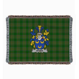 ScotsTee Shop Irish Ryder Clan Coat of Arms Irish Tartan Woven Blanket