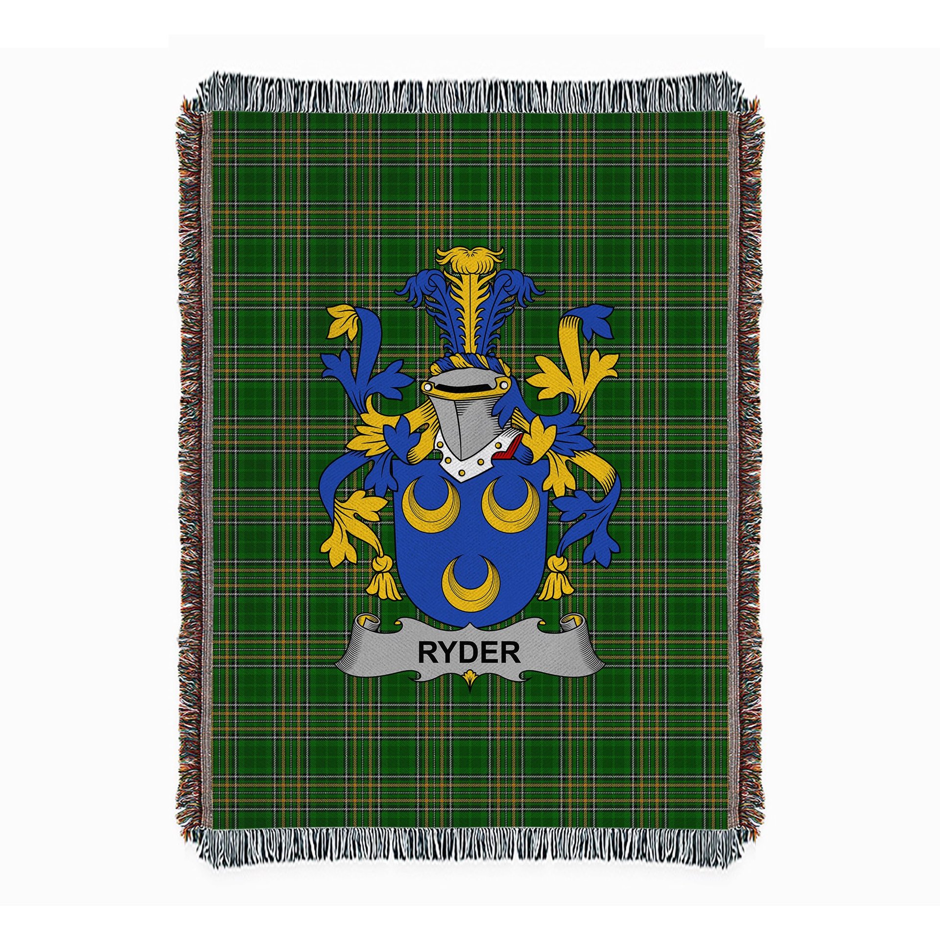 ScotsTee Shop Irish Ryder Clan Coat of Arms Irish Tartan Woven Blanket