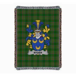 ScotsTee Shop Irish Ryder Clan Coat of Arms Irish Tartan Woven Blanket