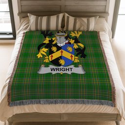 ScotsTee Shop Irish Wright Clan Coat of Arms Irish Tartan Woven Blanket