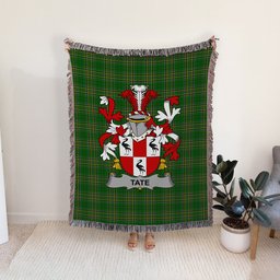 ScotsTee Shop Irish Tate Clan Coat of Arms Irish Tartan Woven Blanket