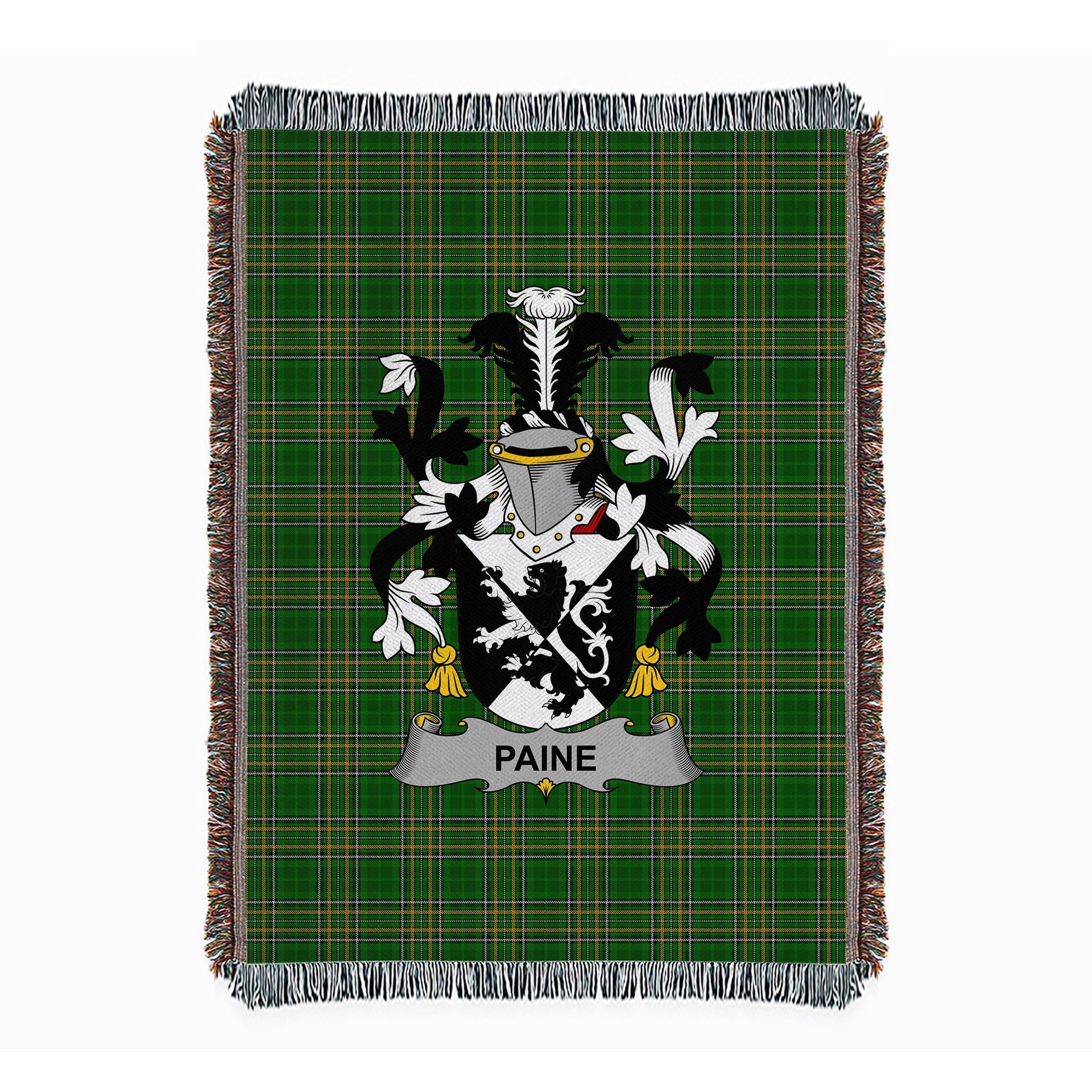 ScotsTee Shop Irish Paine Clan Coat of Arms Irish Tartan Woven Blanket