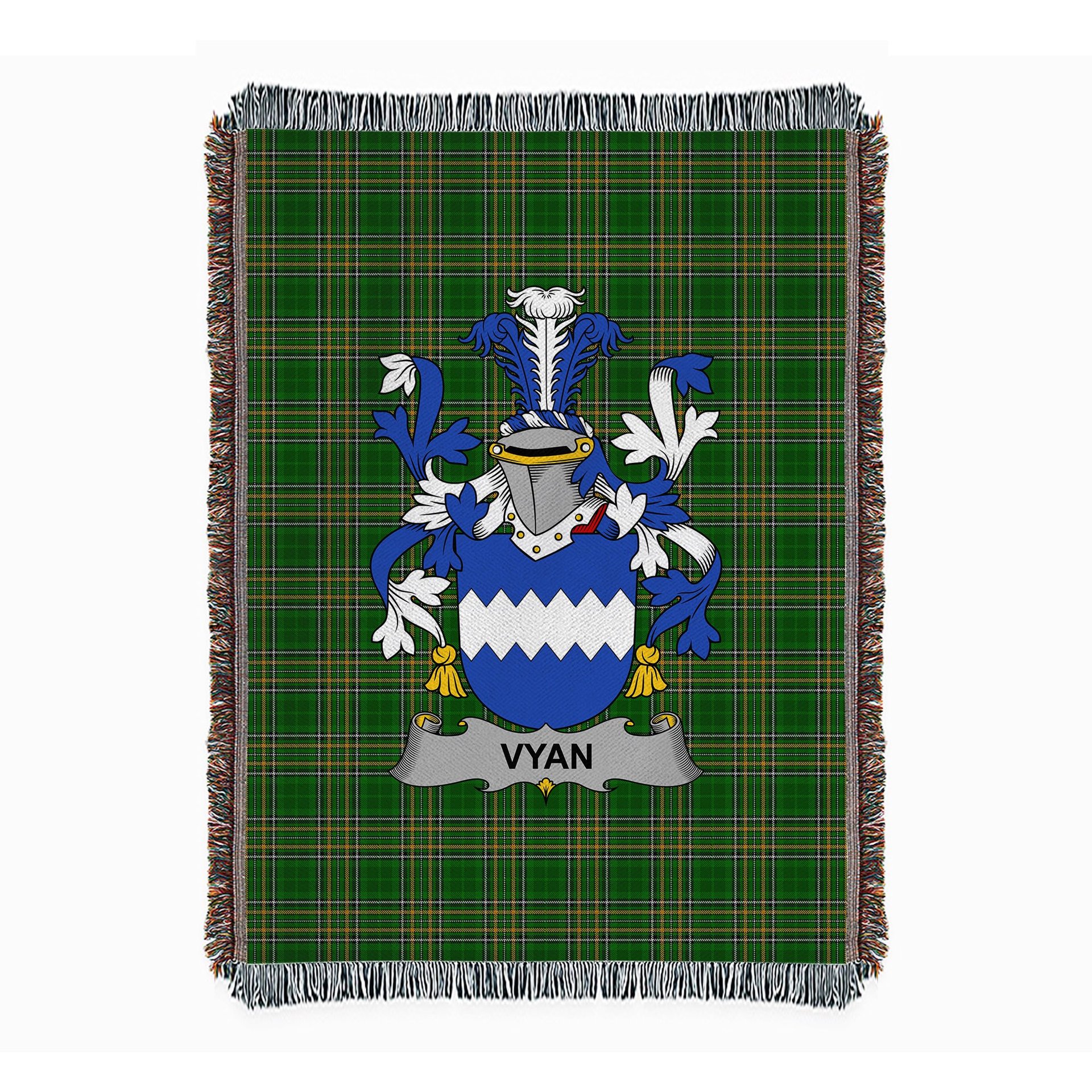 ScotsTee Shop Irish Vyan Clan Coat of Arms Irish Tartan Woven Blanket