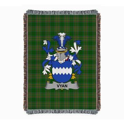 ScotsTee Shop Irish Vyan Clan Coat of Arms Irish Tartan Woven Blanket