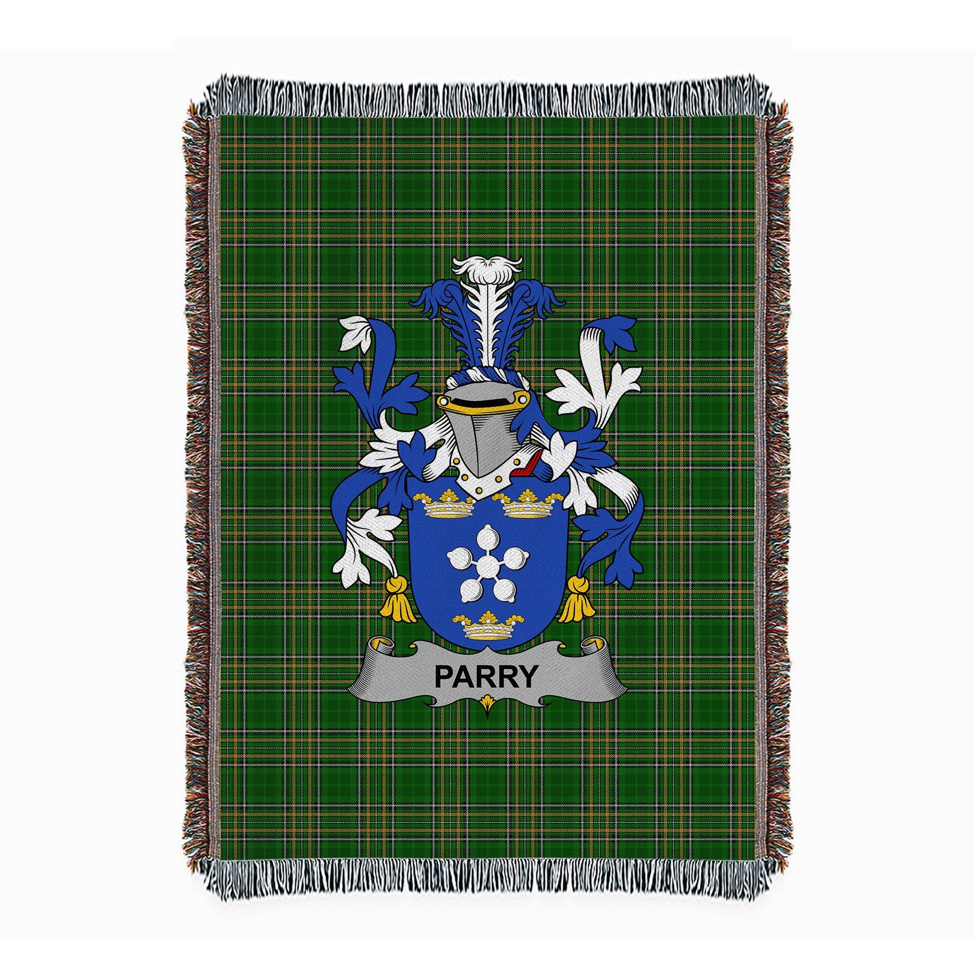 ScotsTee Shop Irish Parry Clan Coat of Arms Irish Tartan Woven Blanket