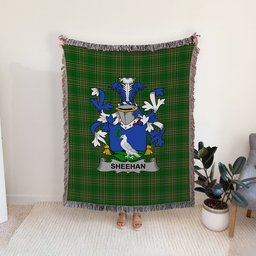 ScotsTee Shop Irish Sheehan or O'Sheehan Clan Coat of Arms Irish Tartan Woven Blanket