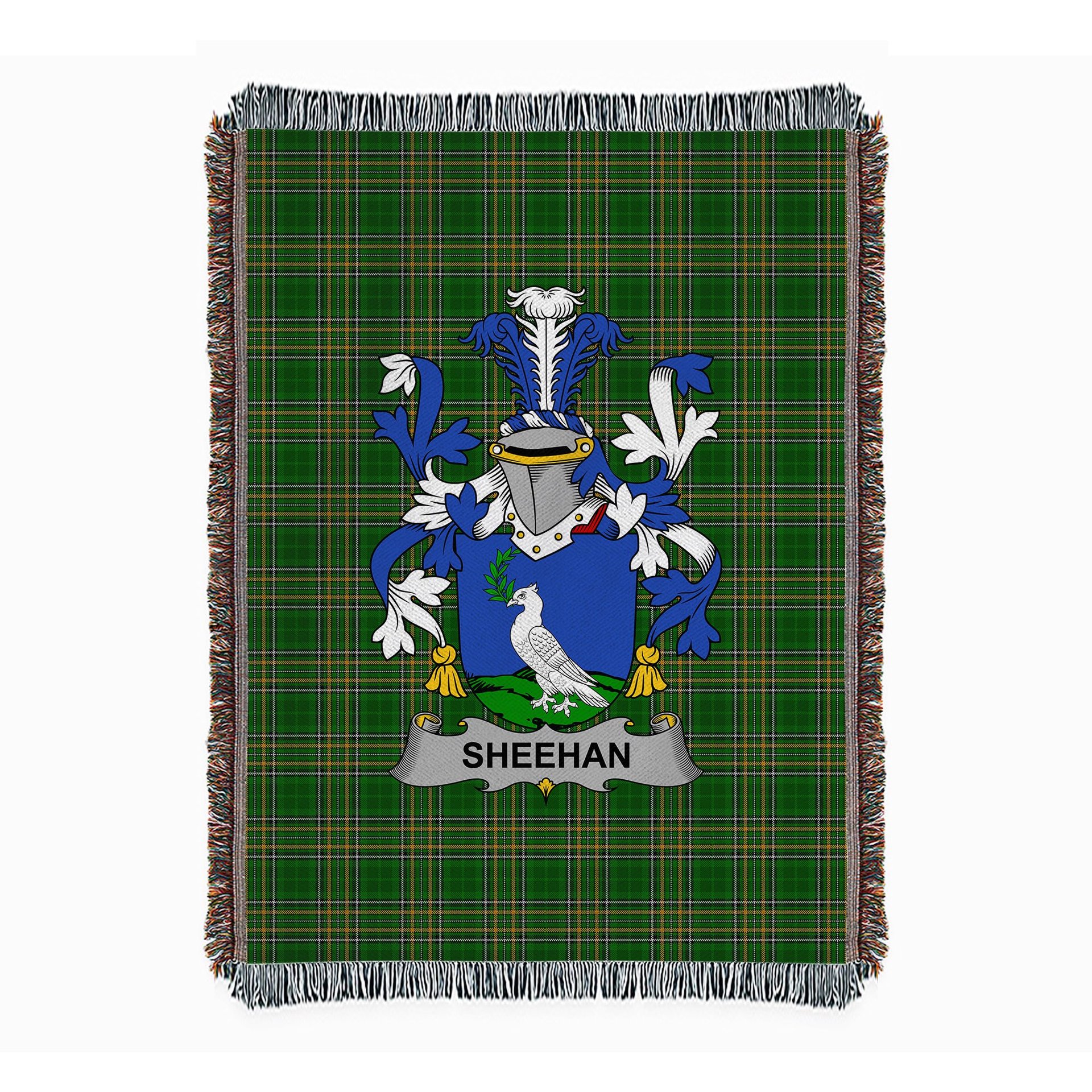 ScotsTee Shop Irish Sheehan or O'Sheehan Clan Coat of Arms Irish Tartan Woven Blanket